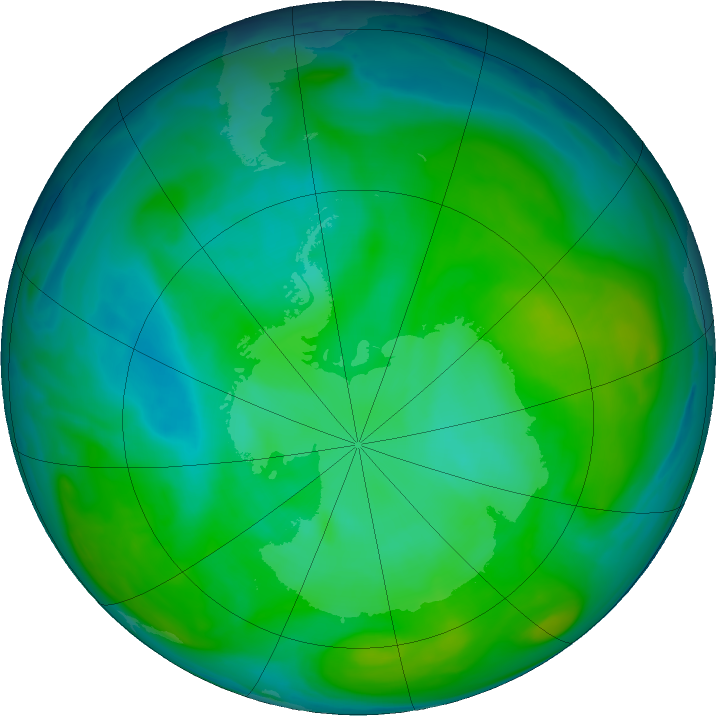 Antarctic ozone map for 06 January 2020